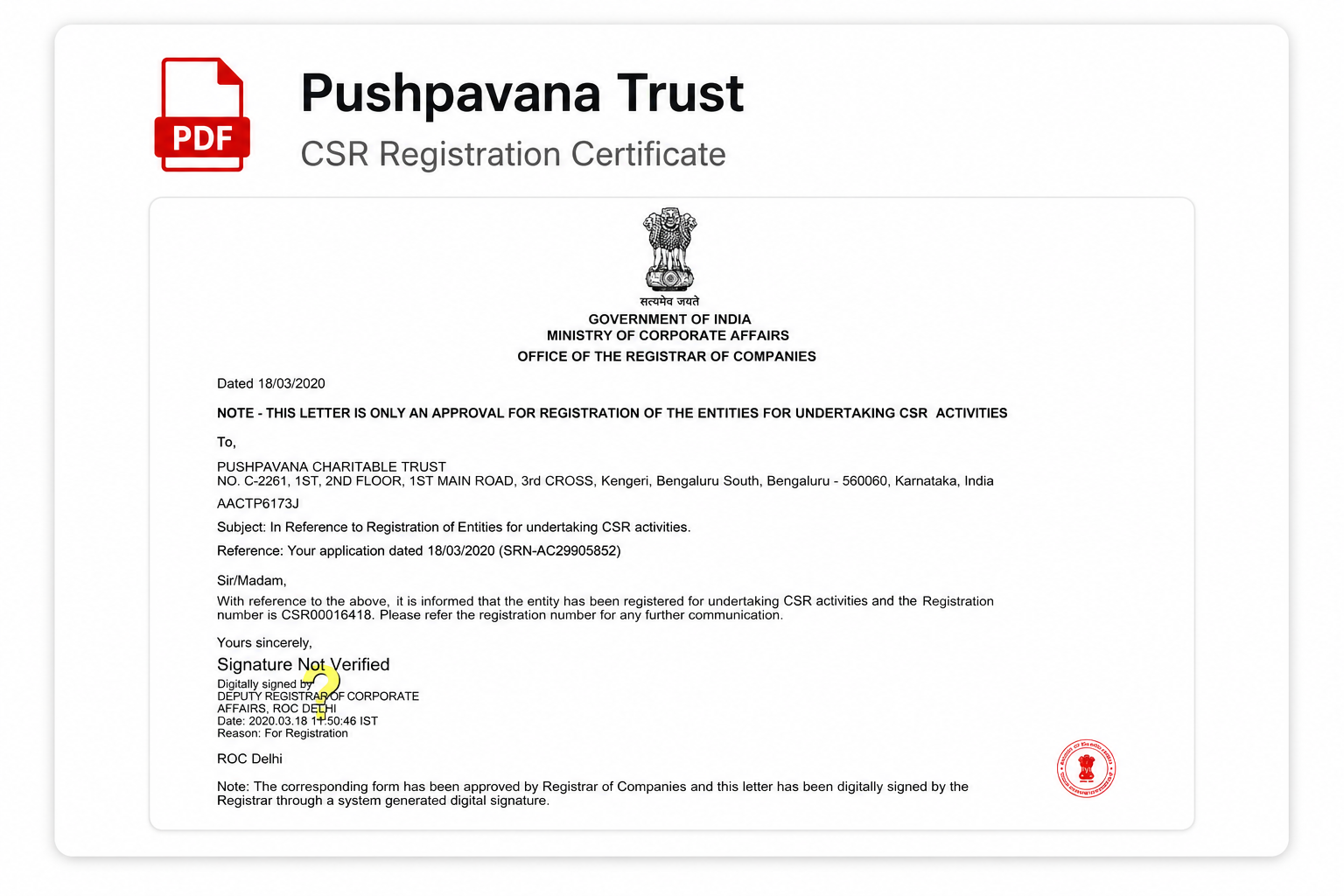 CSR Registration Certificate